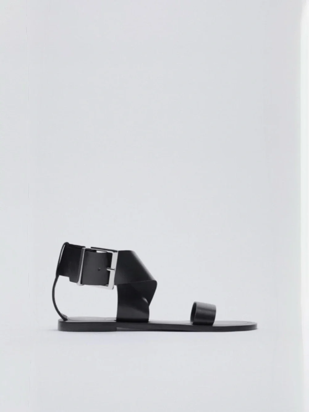 Zara EUC Black Leather Ankle-Strap Flat Sandals Sz: US 7| Minimalist, Chic - Picture 4 of 16